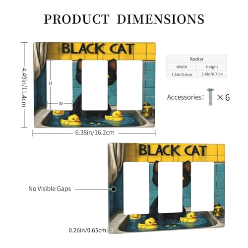Decorative Outlet Covers Novelty Black Cat Funny Duck Bath 3 Gang Wall Plate Triple Rocker Light Switch Cover Plate Jumbo Electrical Gfci Faceplate for Bedroom Decor