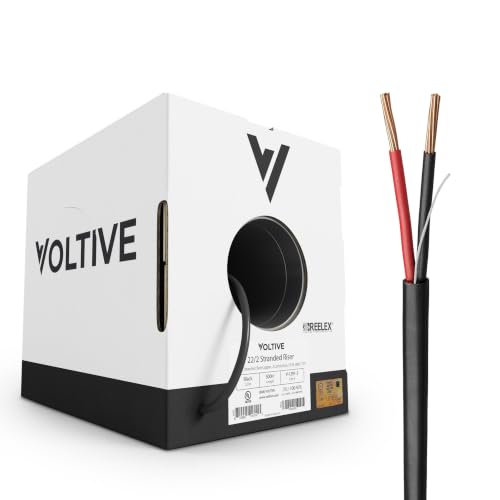 Voltive 22/2 Stranded Alarm Wire, Riser CL3R, Black, 1000ft - 22AWG, 2 Conductors, Stranded Bare Copper, UL Listed - V-1291-2