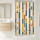 Duschvorhang, geometrischer Stall, modern, zeitgenössisch, Dreiecke, Rechtecke, kein blaugrün, wasserdichter Stoff, Toilettenstoff, Duschvorhänge für Badezimmer, Toilette, Gästezimmer, Dekoration