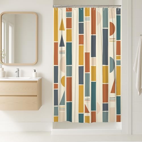 Duschvorhang, geometrischer Stall, modern, zeitgenössisch, Dreiecke, Rechtecke, kein blaugrün, wasserdichter Stoff, Toilettenstoff, Duschvorhänge für Badezimmer, Toilette, Gästezimmer, Dekoration