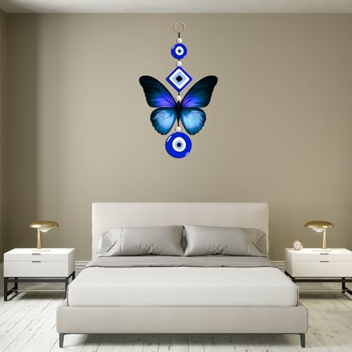 Image of Genxtra Blue Evil Eye Butterfly MDF Wall Hanging - Good Luck Charm for Housewarming, Diwali & Festive Decoration