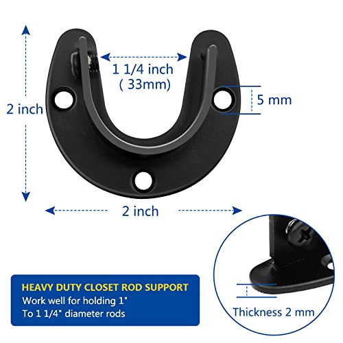 Closet Rod Bracket, (4 Pack) Heavy Duty Closet Rod Support Black