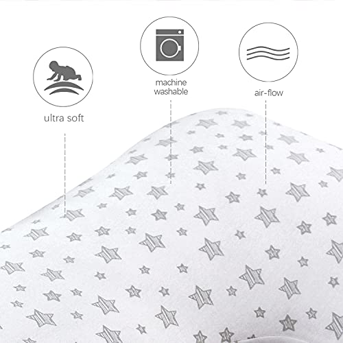 Pregnancy Full Body Pillow Cover U-Shaped (Cover Only), 100% Jersey Knit Cotton Pillowcase Replacement Cover For Maternity Pillow, Ultra Soft, White Stars Print #TOP1