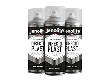 JENOLITE Directoplast Gloss Spray Paint - BLACK, 3x400ml, Multi Surface Paint for Plastic Surfaces, No Primer Required, RAL 9005