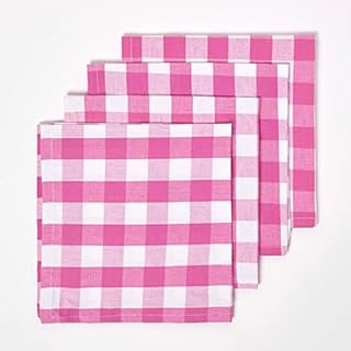 HOMESCAPES Set of 4 Orange Gingham Napkins Block Check Pattern 100% Cotton Napkins 45 x 45 cm (18 x 18) with Orange and White Checkered Design