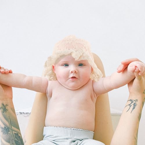 Infant Sun Hat: Adjustable Baby Girl Princess Hat - Breathable Lace Sun Cap for Infants - Lightweight Design for Celebrations and Everyday Outfits Beige4