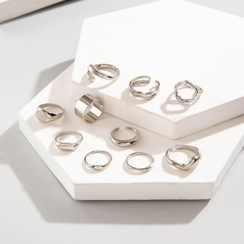 Image of Shining Diva Fashion Stylish Trendy Finger Rings Set for Women & Girls | Chunky Minimal Statement Ring Combos Modern Elegant Jewellery Collection