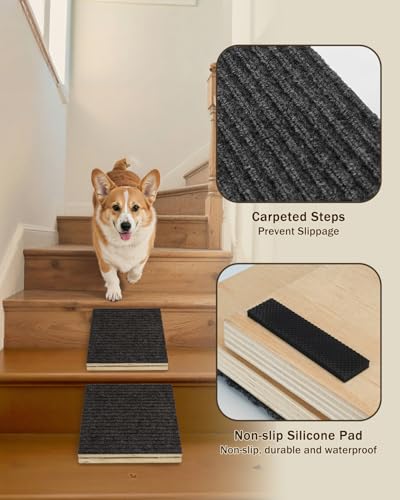 2 Pack Foldable Wooden Dog Ramp for Stairs without Installation Non-Slip Dog Stairs for Small or Medium Dogs and Cats Step and Stair for Injured and Older Pets - Image 6