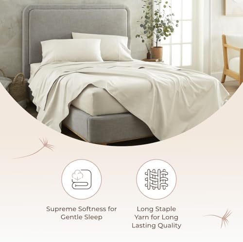 Organic Queen Fitted Sheet Only Deep Pocket - 100% Organic Cotton Sheets with Breathable 300 Thread Count Sateen Weave GOTS & Fairtrade Certified - Soft Fitted Bed Sheets Only (Natural, Queen) - Thumbnail 3