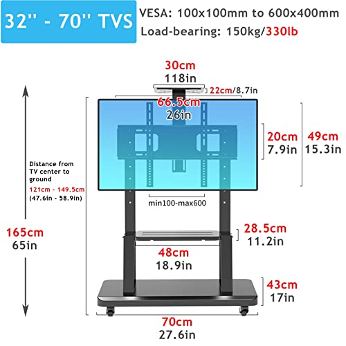 Soporte móvil para TV negro con ruedas ajustable en altura miniatura 6
