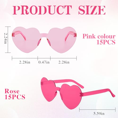 30PCS Heart Shaped Sunglasses Candy Color Rimless Glasses Cute Fun Colored Rave Party Sunglasses Party Favors2