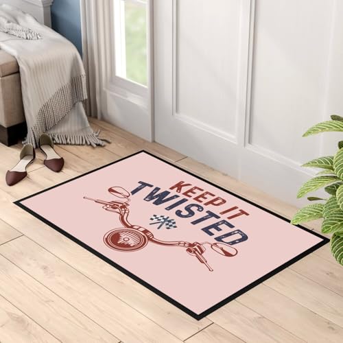 Paillasson rose keep it twisted motorcycle pour entrée de motard vintage 75x50 cm