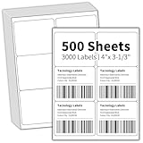 500 Sheets 4' x 3-1/3' Shipping Labels, 6 Labels/Sheet, 3000 Total | Compatible with Laser & Inkjet Printers, Strong Adhesive, Simple to Peel, Perfect for Mail Address Paper