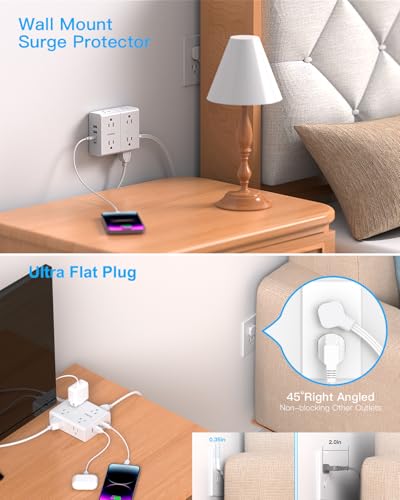 Image of Extension Cord 15 Ft, Flat Plug Surge Protector Power Strip 15ft Long Cord with 8 Outlets and 4 USB Ports(2 USB C), 15 Feet Extension Cord with Multiple Outlets for Home Office, College Dorm Room