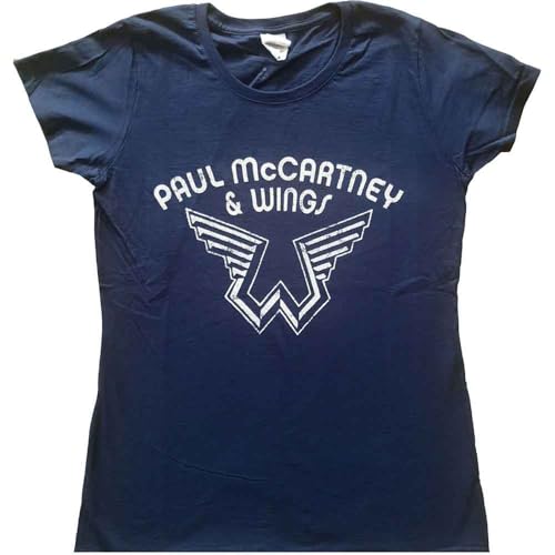 Rock Off officially licensed products Paul McCartney Ladies T-Shirt: Wings Logo (Navy Blue) Size S - Les Beatles, Paul McCartney, John Lennon, RIngo Starr, George Harrison Rock Off officially licensed products Paul McCartney Ladies T-Shirt: Wings Logo (Navy Blue) Size S