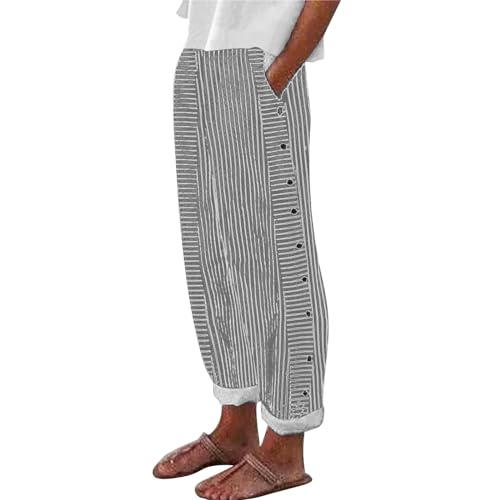 KKONION Women's Linen Pants Gauze Pant : Baggy Sweatpants Side Button Trousers Casual Comfy Work Pantsuit with Pocket