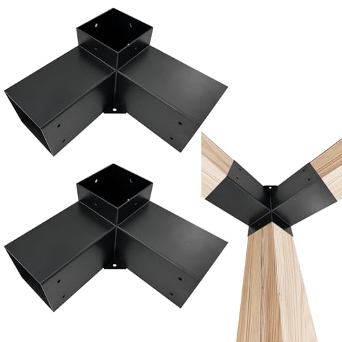 Image of 3-Way Pergola Brackets Kit, DIY Right Corner Woodwork Brackets for 4 inch x 4 inch (Actual:3.5 inch x 3.5 inch) Lumber for Patio Pergolas, Gazebos, Log Cabin W /Hardware (2 Pack)