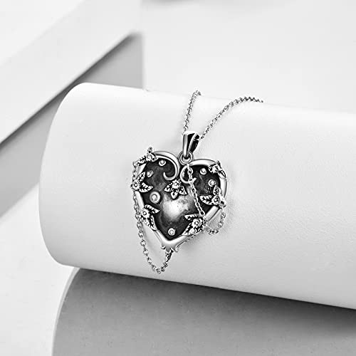 MONGAS Witches Heart Necklace for Women 925 Sterling Silver Black Heart Necklace Skull Goth Halloween Jewelry for Women Witchy Gifts4