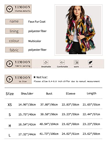 Yimoon Women's Winter Multicolor Faux Fur Coat Long Sleeve Open Front Luxury Colorful Warm Fuzzy Jacket Outwear(Multicolor-Xs) #TOP1