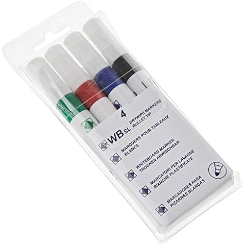 4 Whiteboard Drywipe Marker Pens Bullet Tip Non-Toxic Ink Cover