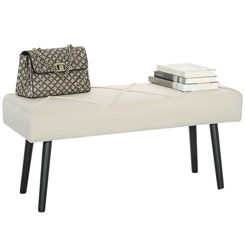 HOMCOM Taburete Pie de Cama Multifuncional, Banco Pie de Cama Moderno, Banco Dormitorio con Asiento Acolchado y Patas de Acero, Carga 120 kg, para Entrada, Pasillo, Salón, 100x36x45 cm, Blanco Crema