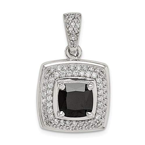 Sterling Silver Cubic Zirconia & Black Onyx Square Pendant