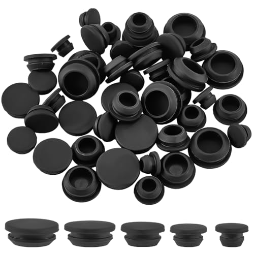 Image of GORGECRAFT 50Pcs 5 Sizes Rubber Hole Plug Black Silicone Snap in Type Locking Furniture Hole Stopper Tapered Round Waterproof Button Tube End Cover Inserts Fit for Bathtub Bottle 0.2-0.4 Inch Hole