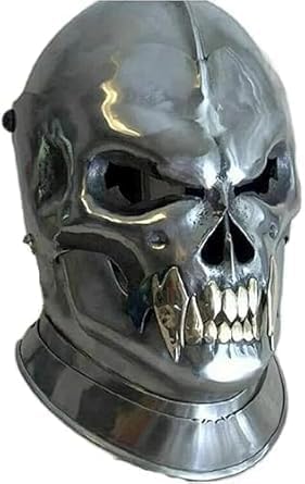 Handmade Medieval Armor Helmet Demonic Ghost Face Skull Design with Silver Polish Collectible Gothic Knight Helmet for Cosplay, LARP & Display