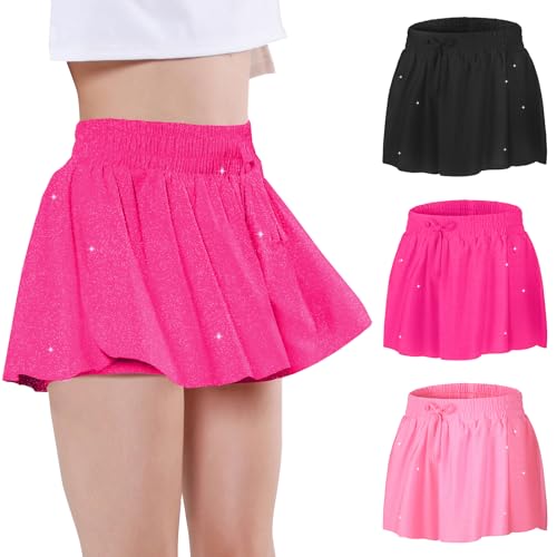 Image of EXARUS Girls Flowy Butterfly Shorts Athletic 2 in 1 Running Skirt Shorts Preppy Cheer Gymnastics Kids Clothes 6-14Y