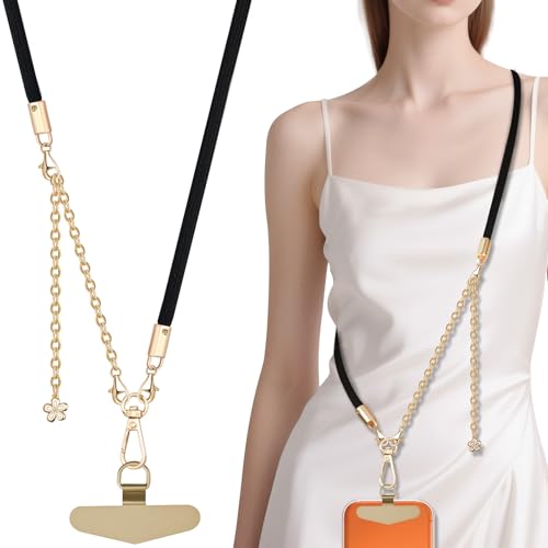 TiMOVO 2-in-1 Metal Chain Crossbody Wrist Phone Lanyard for Women, Black - image 1