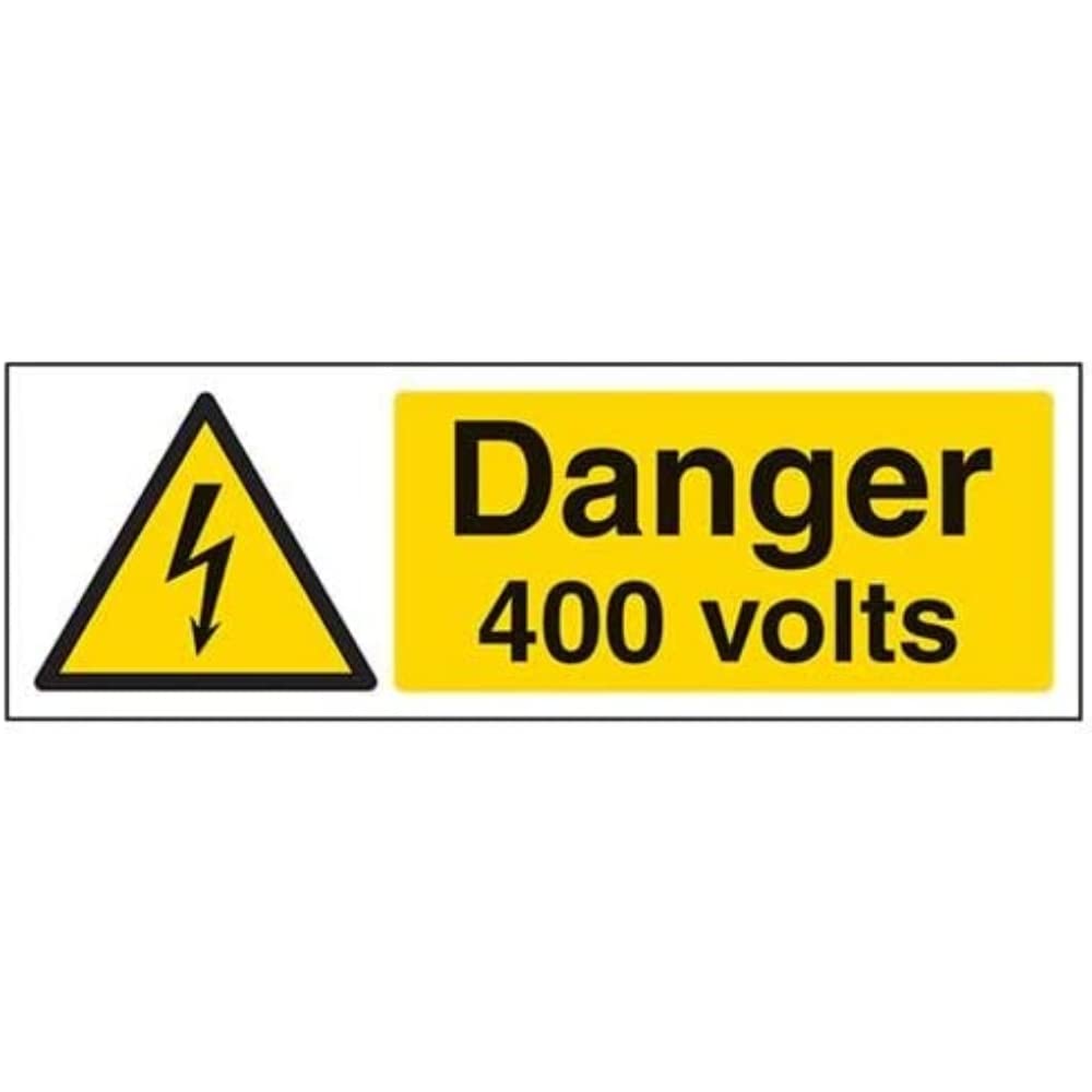 V Safety Danger, 400 Volts Warning Sign - 300mm x 100mm - 1mm Rigid Plastic
