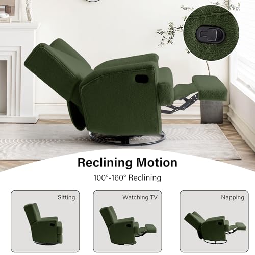 Image of Wingback Swivel Rocker Recliner Chair for Adults,Glider Rocking Chair,Green