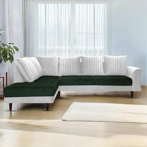Image of Gratly LHS 4 Seater L Shape Sofa Set for Living Room (Green Grey Colour) Premium Fabric Sofa