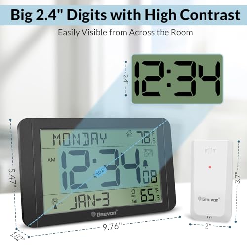 Geevon Atomic Clock with Indoor Outdoor Temp &10.8" Large LCD Display - Image 3