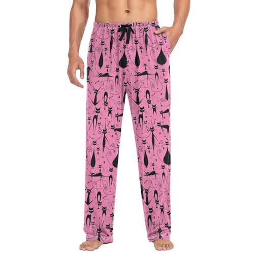 QUGRL Pajamas Pants Men Black Cats Family Long Men's Pajama Bottoms Pink Loose Mens Lounge Pjs Bottoms Night Pants Large3
