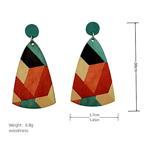 Bohemian Vintage Colorful Striped Wooden Dangle Earrings Exaggerated Lightweight Natural Wood Geometric Stud Earrings Ethnic Jewelry For Women Teen Girls Birthday Valentines Day Gifts-B Blue-C Black #TOP1