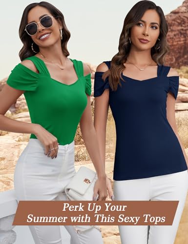 Image of Blingfit Cold Shoulder Tops Summer Tunic Shirts for Women T Shirts V Neck Short Sleeve Casual Tees Blouses 2026