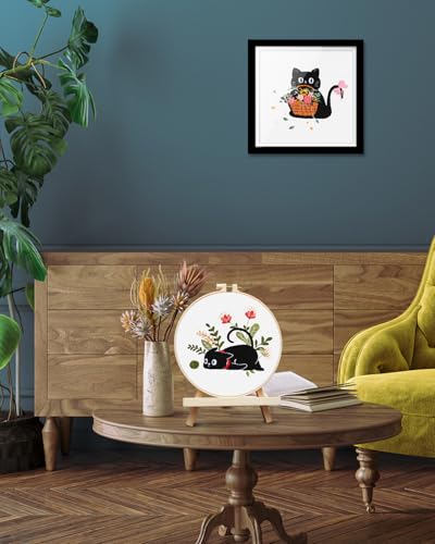 Image of TINDTOP 2 Pack Embroidery Kit for Adult Beginners, Embroidery DIY Starter Kit, with Black Cat and Flowers Stamped Patterns, Hoop, Tools, Colorful Threads with Needles, Instructions | 2 Pack with Black Cat And Flowers Stamped Patterns, Hoop, Tools, Colorful Threads with Needles, Instructions