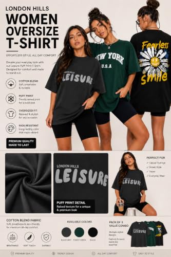 Image of London Hills Oversized Tshirt for Woman | t Shirt for Woman Oversized Fit Printed Round Neck | Tops for Woman's | Women t Shirt Loose Fit Drop Shoulder | t Shirts for Women | Western Tops