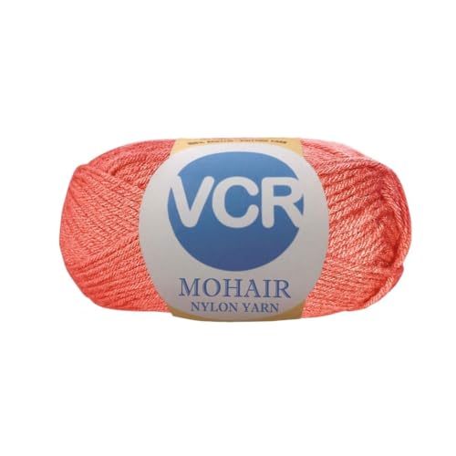 Image of VCR Mohair Nylon Coral Red Yarn, 100 Grams Hank, 196 Meters Length, Acrylic 75%, Mohair Nylon 25%, Pack of 1 Yarn, Soft Crosia Threads, Suitable for Winter Garments.