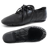 Jazz Dance Shoes Pure Black Leather - Split Sole Rubber Heel - Modern Stage Dance Shoes (13 UK Kids)