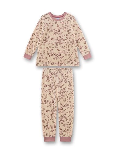 Sanetta Mädchen-Schlafanzug lang aus Nicki beige Blumen | Hochwertiger und bequemer Schlafanzug aus Nicki für Mädchen.