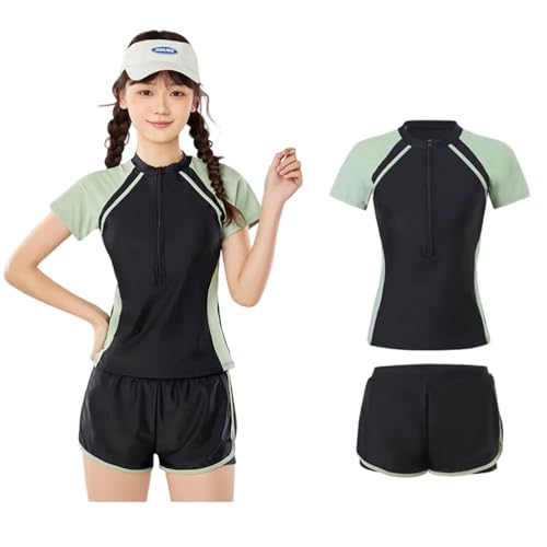 Image of Girls Short Sleeve Rash Guard Sets Swimsuits Two-Piece Beach Swimwear Quick Dry Bathing Suits UPF 50+ 8-16 Years