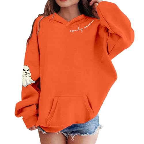 Generisch Sudadera con capucha para niña, diseño estampado, cálido, forro polar, cómodo y cómodo, naranja, 11-12 años