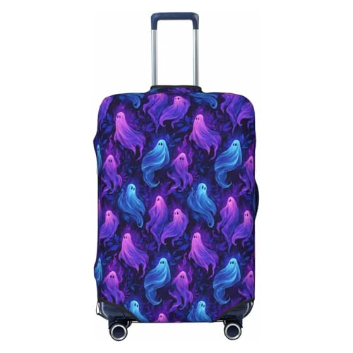Cute Ghosts Neon Lights In Purple Blue Elastic Travel Luggage Covers Dustproof Scratch-Resistant Suitcase Protector Fit 22-24 Inch