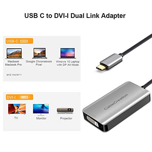Image of CableCreation USB C to Dual Link DVI-I Adapter, Active Type-C to DVI Video Adapter 2560 x 1600 Resolution USB-C to DVI Signal Format Converter