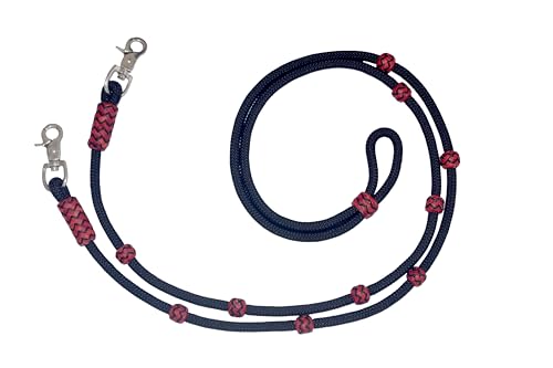 WeavingCraft Hand-Braided Roping Reins with Red Colored Knots: Premium Black Nylon- Raw Hide Leather Horse Tack - Expertly Crafted