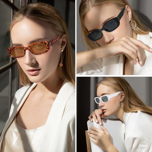 Retro Rectangle Sunglasses 2 Pack Trendy Y2K 90s Sunglasses for Women Men Vintage Glasses Square Frame UV400 Protection2
