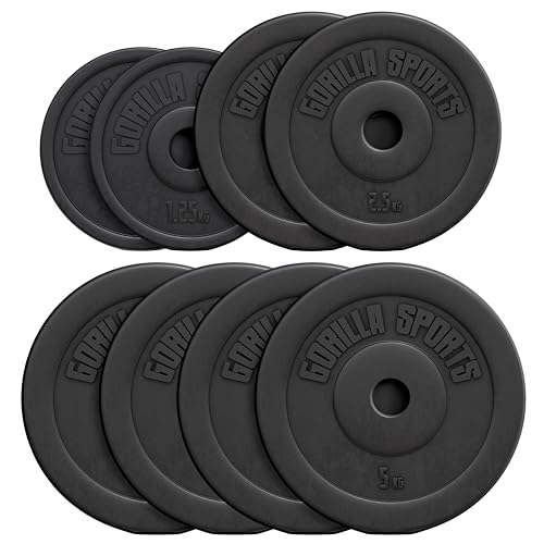GORILLA SPORTS® Discos Pesas - Set de 27,5 kg, Ajustables, Cemento y Plástico, Ø31mm, Negro - Juego de Pesas, Gimnasio en Casa, Conjunto, Kit, Weights, Pesa Fitness, Equipamiento, Musculación, Gym