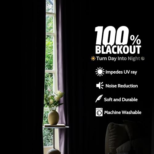 Image of COSVIYA Lilac 100% Blackout Curtains for Bedroom 84 inch with White Back | 2 Thick Layers Full Room Darkening Thermal Insulated Curtain,Grommet Window Drapes for Living Room, 2 Panels,42x84 Inch